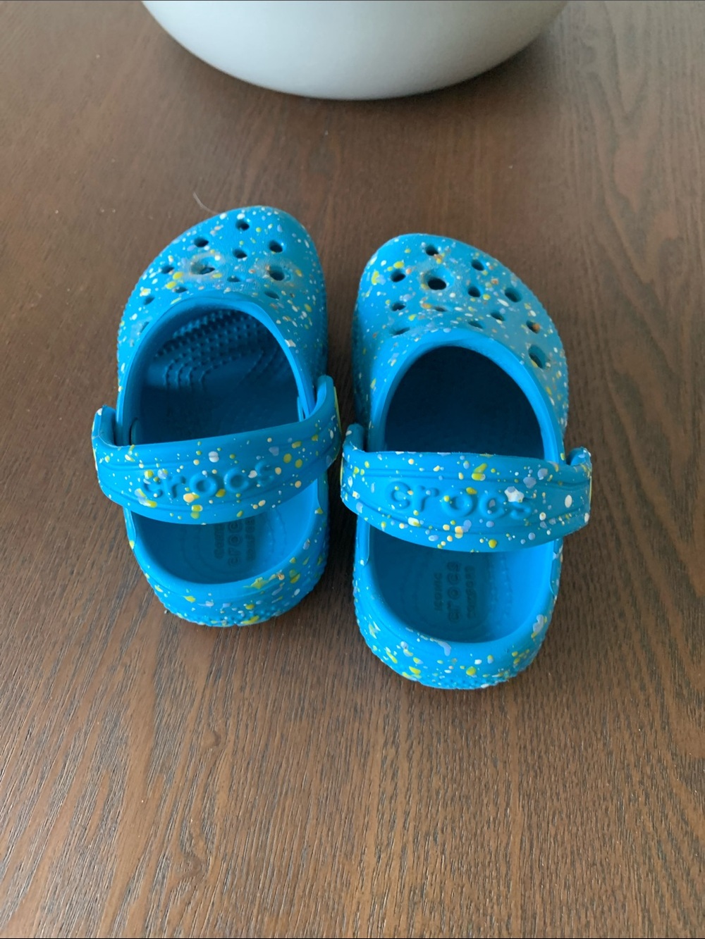 CROCS Kids Blue Clogs with Yellow & White Speckle